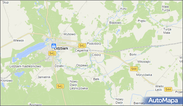 mapa Cibórz gmina Lidzbark, Cibórz gmina Lidzbark na mapie Targeo
