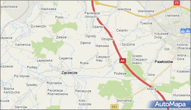 mapa Cieszacin Mały, Cieszacin Mały na mapie Targeo