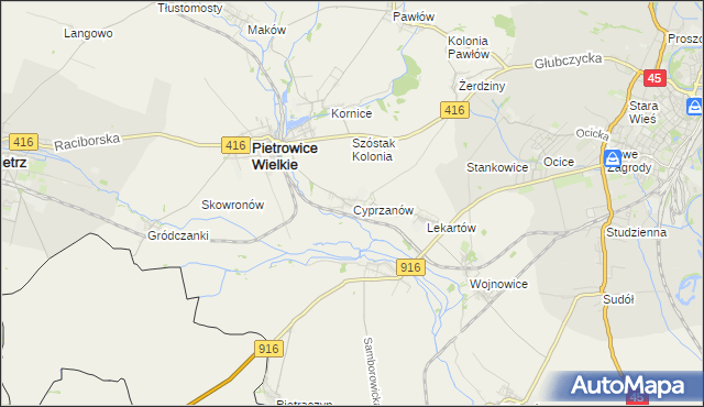 mapa Cyprzanów, Cyprzanów na mapie Targeo