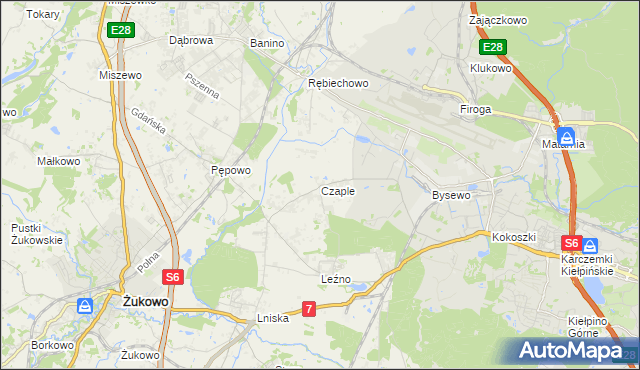 mapa Czaple gmina Żukowo, Czaple gmina Żukowo na mapie Targeo