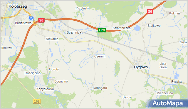 mapa Czernin gmina Dygowo, Czernin gmina Dygowo na mapie Targeo