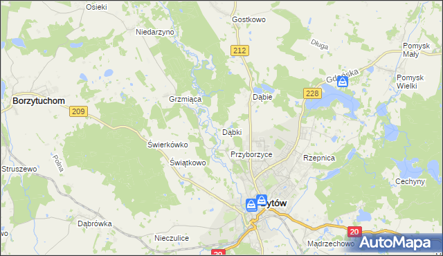 mapa Dąbki gmina Bytów, Dąbki gmina Bytów na mapie Targeo
