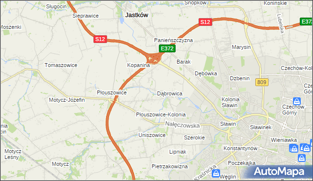 mapa Dąbrowica gmina Jastków, Dąbrowica gmina Jastków na mapie Targeo