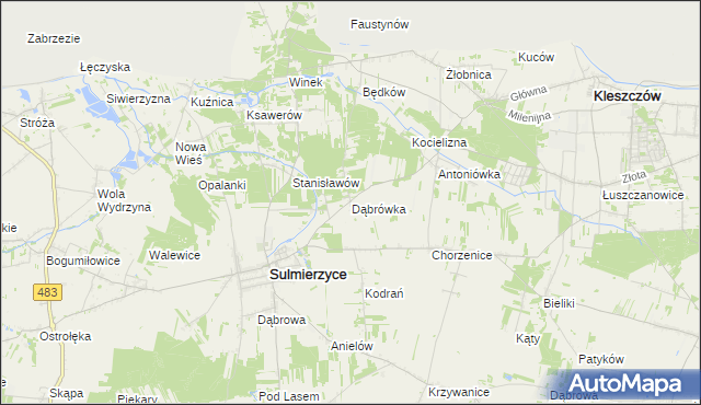 mapa Dąbrówka gmina Sulmierzyce, Dąbrówka gmina Sulmierzyce na mapie Targeo