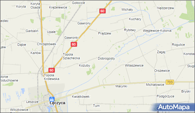 mapa Dobrogosty gmina Łęczyca, Dobrogosty gmina Łęczyca na mapie Targeo