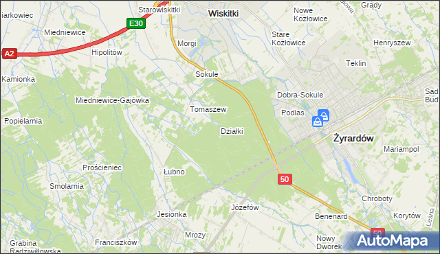 mapa Działki gmina Wiskitki, Działki gmina Wiskitki na mapie Targeo