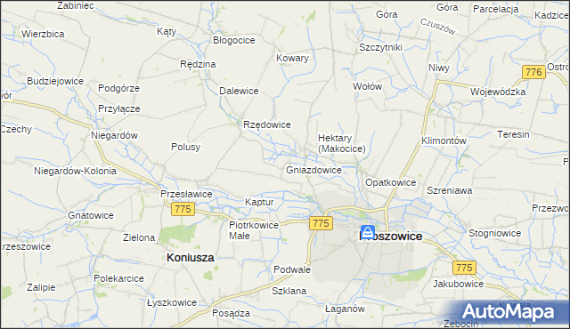 mapa Gniazdowice, Gniazdowice na mapie Targeo