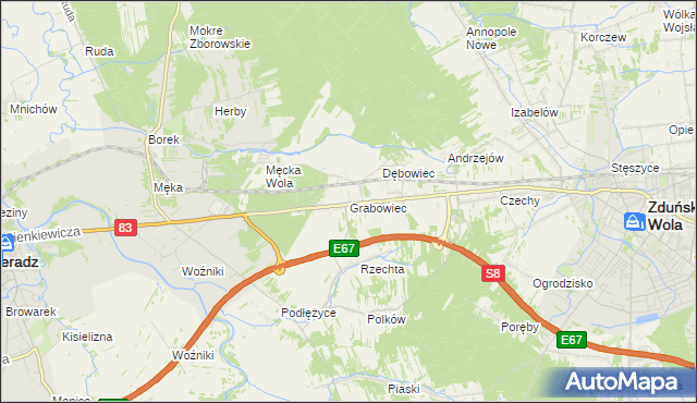 mapa Grabowiec gmina Sieradz, Grabowiec gmina Sieradz na mapie Targeo