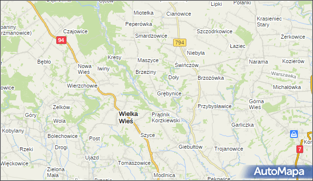 mapa Grębynice, Grębynice na mapie Targeo