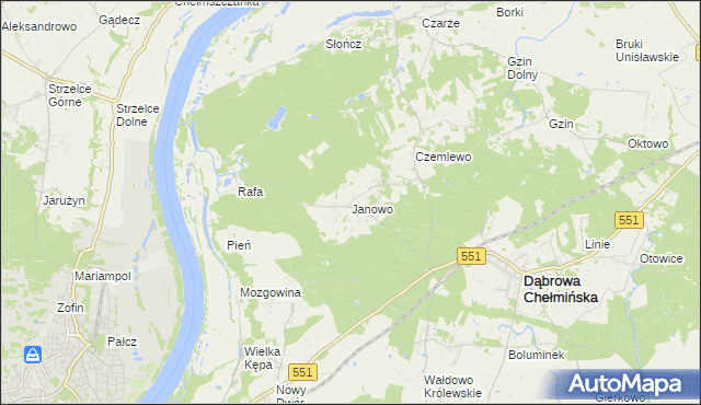 mapa Janowo gmina Dąbrowa Chełmińska, Janowo gmina Dąbrowa Chełmińska na mapie Targeo