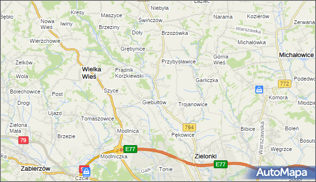 mapa Januszowice gmina Zielonki, Januszowice gmina Zielonki na mapie Targeo