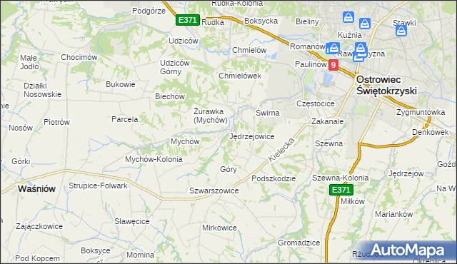 mapa Jędrzejowice gmina Bodzechów, Jędrzejowice gmina Bodzechów na mapie Targeo