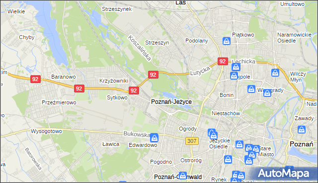 mapa Jeżyce gmina Poznań, Jeżyce gmina Poznań na mapie Targeo