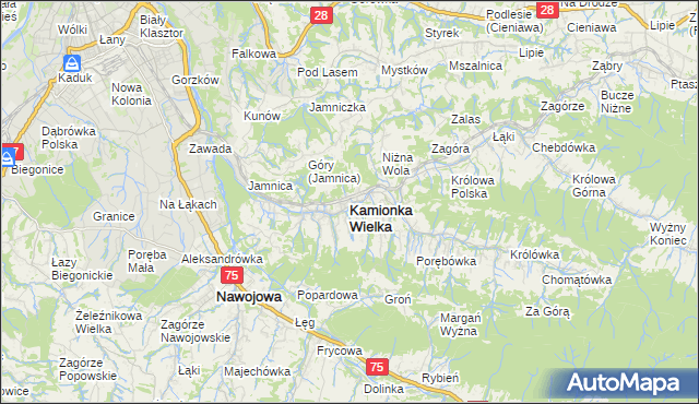 mapa Kamionka Wielka, Kamionka Wielka na mapie Targeo