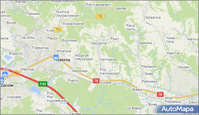 mapa Karniowice gmina Trzebinia, Karniowice gmina Trzebinia na mapie Targeo