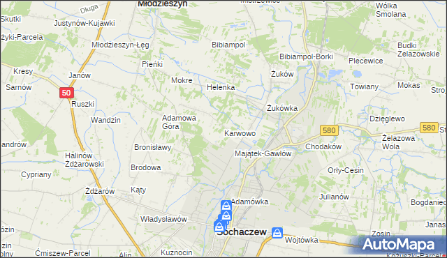 mapa Karwowo gmina Sochaczew, Karwowo gmina Sochaczew na mapie Targeo