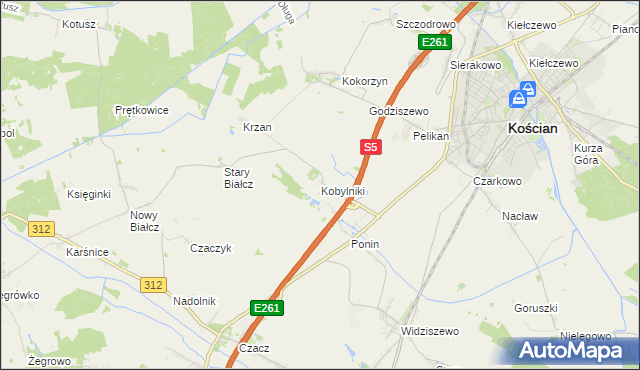 mapa Kobylniki gmina Kościan, Kobylniki gmina Kościan na mapie Targeo