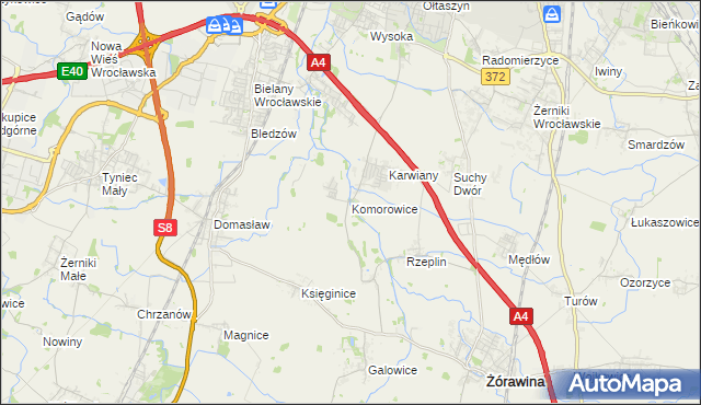 mapa Komorowice gmina Żórawina, Komorowice gmina Żórawina na mapie Targeo