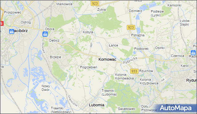 mapa Kornowac, Kornowac na mapie Targeo