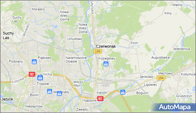 mapa Koziegłowy gmina Czerwonak, Koziegłowy gmina Czerwonak na mapie Targeo