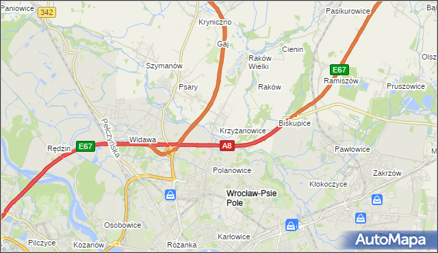 mapa Krzyżanowice gmina Wisznia Mała, Krzyżanowice gmina Wisznia Mała na mapie Targeo