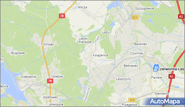 mapa Książenice gmina Czerwionka-Leszczyny, Książenice gmina Czerwionka-Leszczyny na mapie Targeo