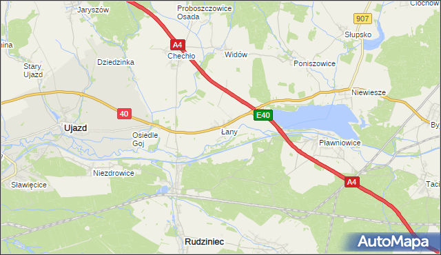 mapa Łany gmina Rudziniec, Łany gmina Rudziniec na mapie Targeo