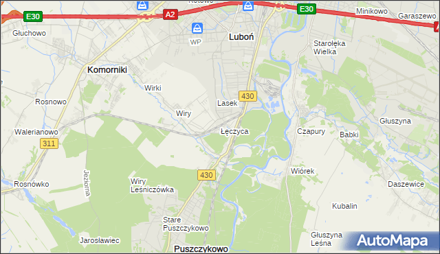 mapa Łęczyca gmina Komorniki, Łęczyca gmina Komorniki na mapie Targeo