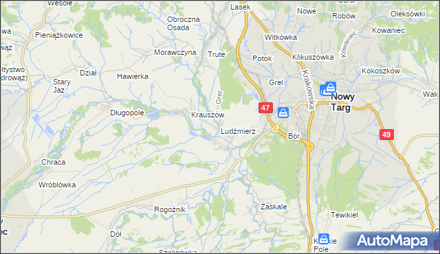 mapa Ludźmierz, Ludźmierz na mapie Targeo