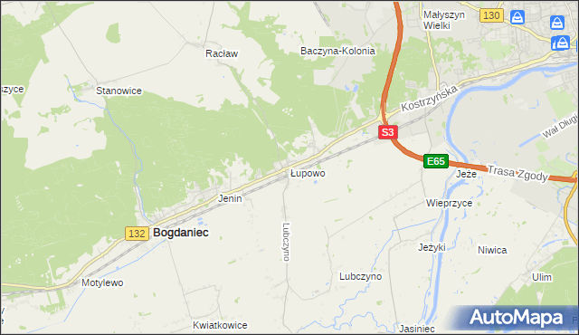 mapa Łupowo gmina Bogdaniec, Łupowo gmina Bogdaniec na mapie Targeo