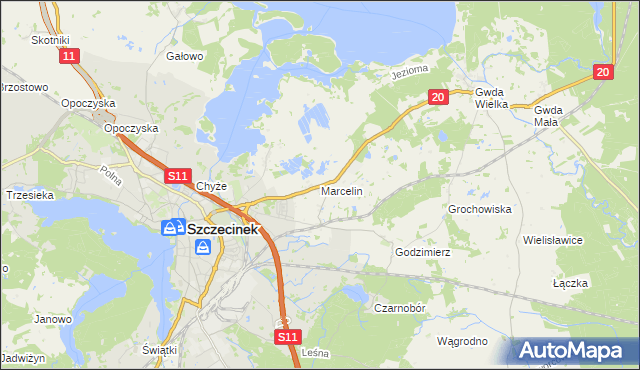 mapa Marcelin gmina Szczecinek, Marcelin gmina Szczecinek na mapie Targeo