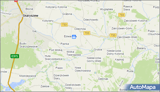 mapa Miasteczko gmina Skaryszew, Miasteczko gmina Skaryszew na mapie Targeo