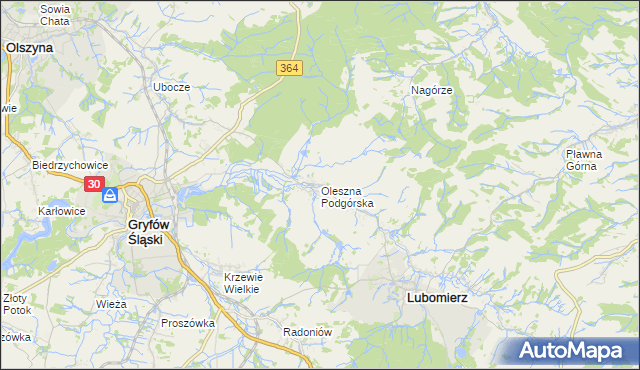 mapa Oleszna Podgórska, Oleszna Podgórska na mapie Targeo