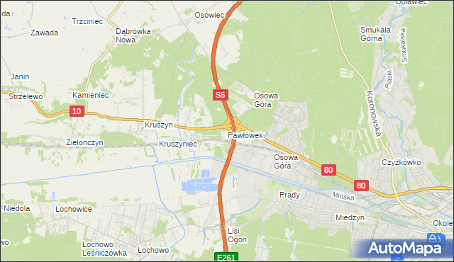mapa Pawłówek gmina Sicienko, Pawłówek gmina Sicienko na mapie Targeo