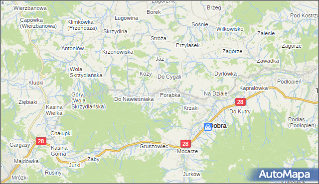 mapa Porąbka gmina Dobra, Porąbka gmina Dobra na mapie Targeo