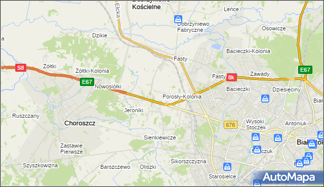 mapa Porosły-Kolonia, Porosły-Kolonia na mapie Targeo