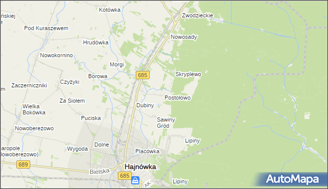 mapa Postołowo gmina Hajnówka, Postołowo gmina Hajnówka na mapie Targeo