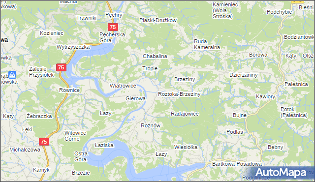 mapa Roztoka-Brzeziny, Roztoka-Brzeziny na mapie Targeo