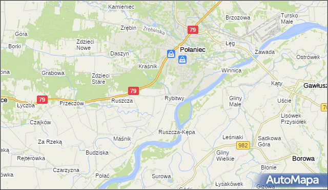 mapa Rybitwy gmina Połaniec, Rybitwy gmina Połaniec na mapie Targeo
