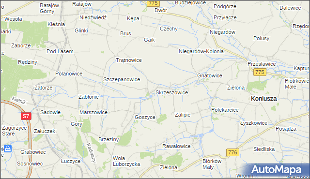 mapa Skrzeszowice, Skrzeszowice na mapie Targeo