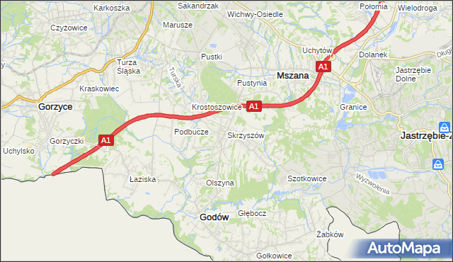 mapa Skrzyszów gmina Godów, Skrzyszów gmina Godów na mapie Targeo