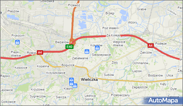 mapa Śledziejowice, Śledziejowice na mapie Targeo