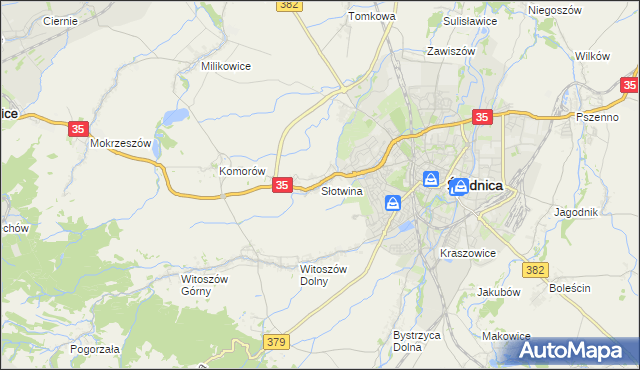 mapa Słotwina gmina Świdnica, Słotwina gmina Świdnica na mapie Targeo