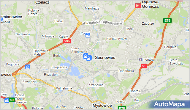 mapa Sosnowca, Sosnowiec na mapie Targeo