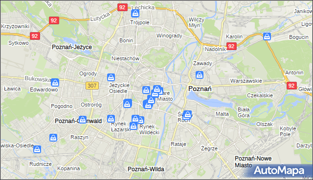 mapa Stare Miasto gmina Poznań, Stare Miasto gmina Poznań na mapie Targeo