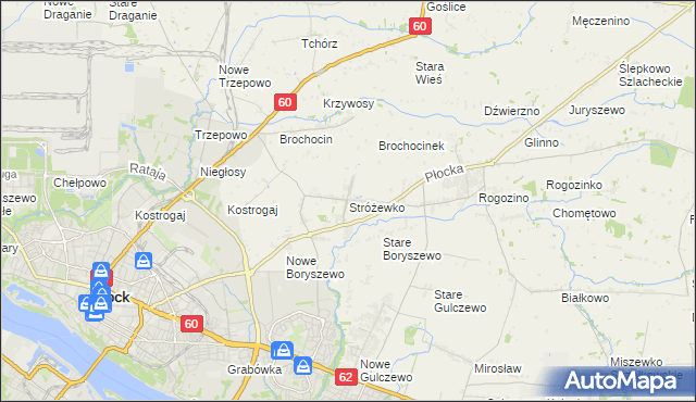 mapa Stróżewko gmina Radzanowo, Stróżewko gmina Radzanowo na mapie Targeo