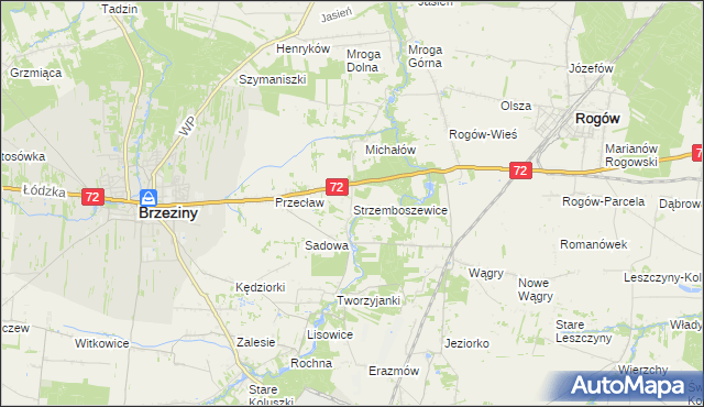 mapa Strzemboszewice, Strzemboszewice na mapie Targeo