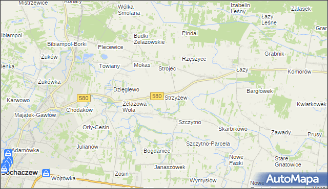 mapa Strzyżew gmina Kampinos, Strzyżew gmina Kampinos na mapie Targeo