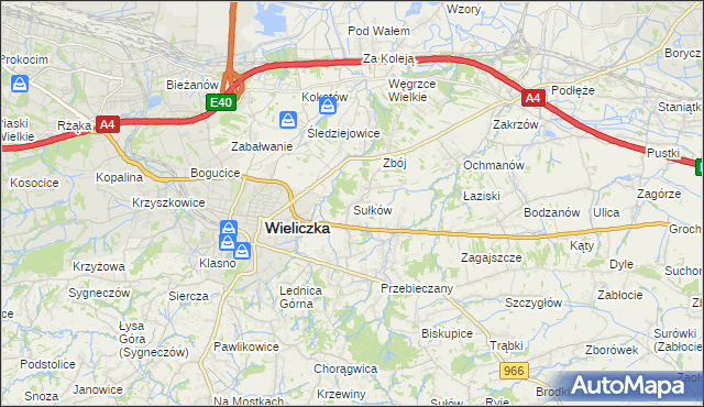 mapa Sułków gmina Wieliczka, Sułków gmina Wieliczka na mapie Targeo