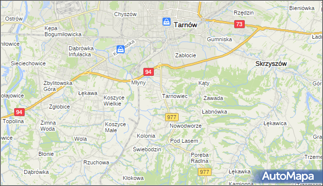 mapa Tarnowiec gmina Tarnów, Tarnowiec gmina Tarnów na mapie Targeo